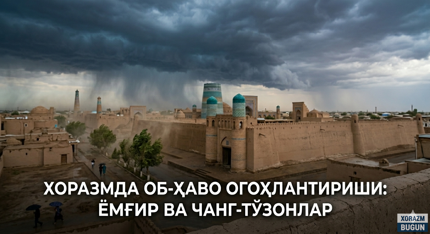 Эртага Хоразмда қисқа муддатли ёмғир ёғиши ва чанг-тўзонлар кузатилиши мумкин