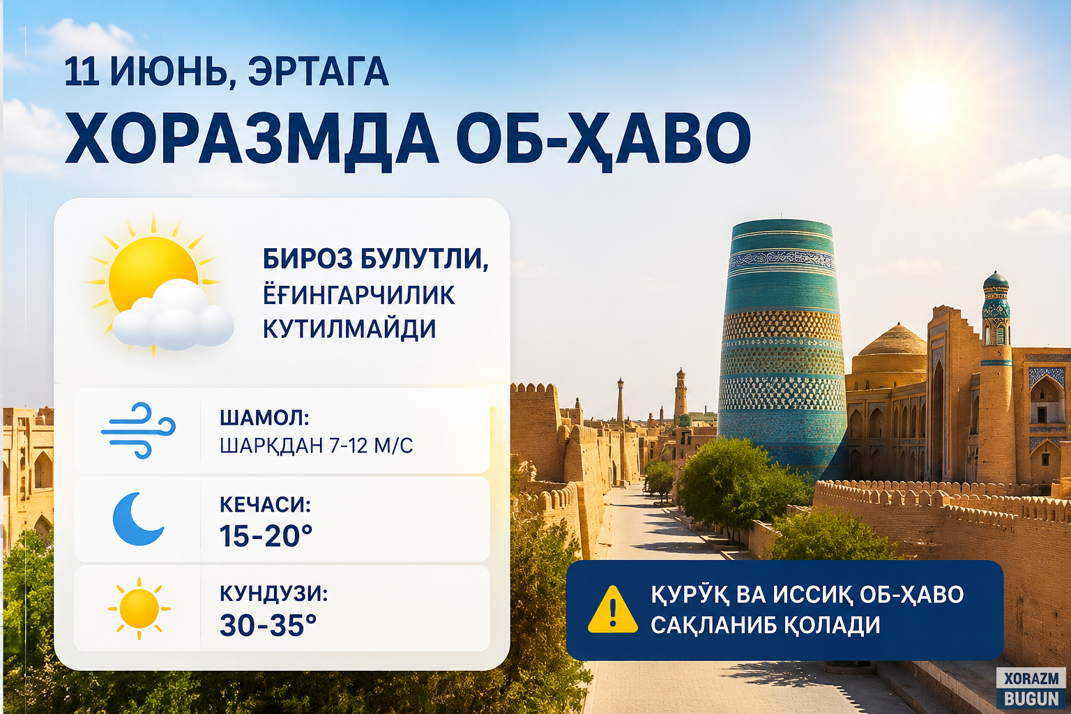 Хоразмда эртага ҳаво қандай бўлади?